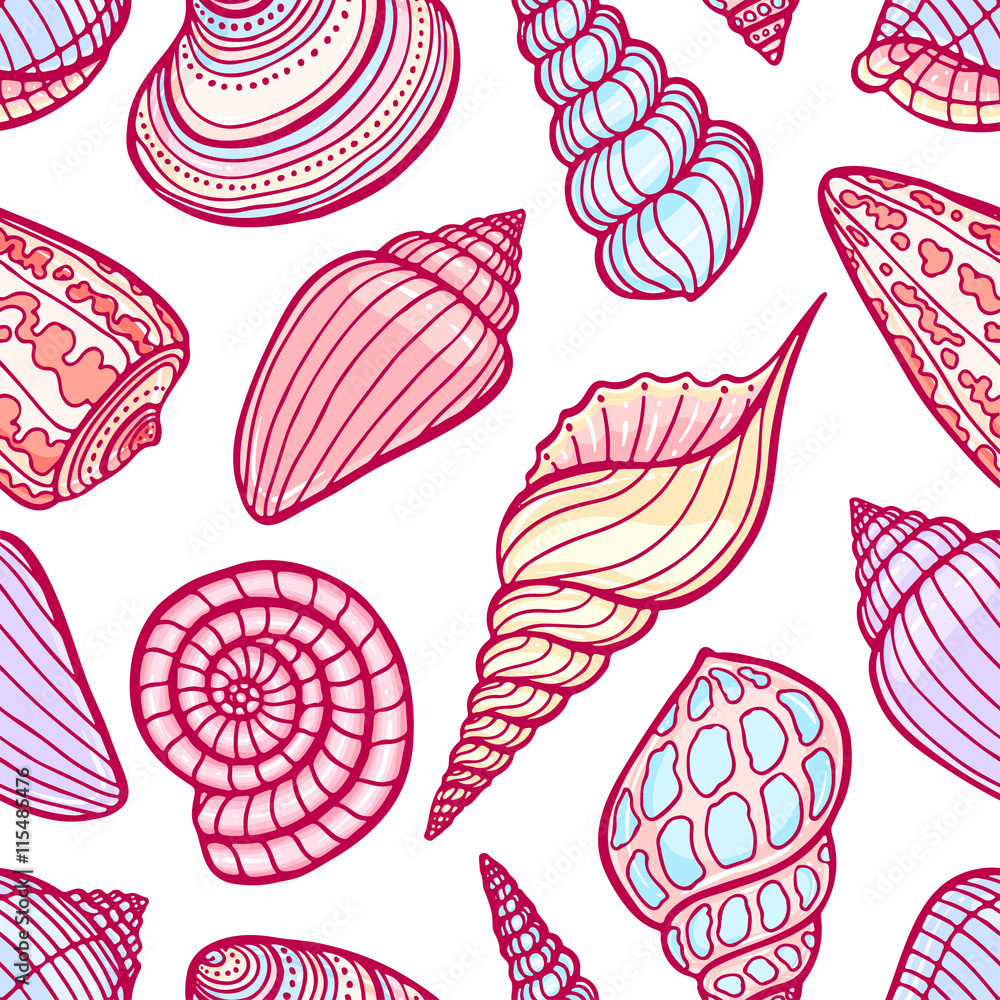 seamless sketch colored seashells seamless sketch colored seashells