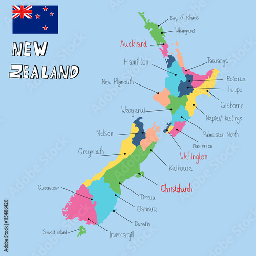 Canvas Print New Zealand map hand draw vector. illustration EPS10.