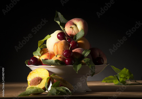 still life with fruit on the wooden table