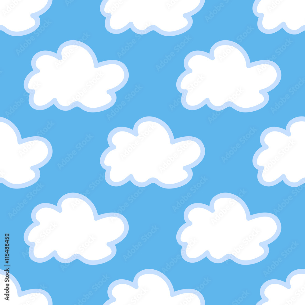 Seamless cloud background. Hand drawn pattern. Suitable for fabric, greeting card, advertisement, wrapping. Bright and colorful cloudy seamless pattern