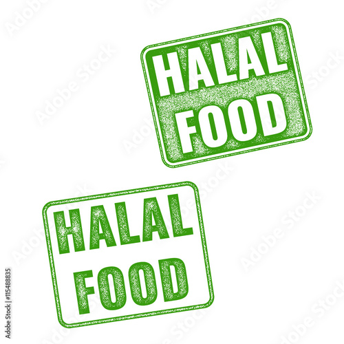 Set of realistic vector Halal Food rubber stamp