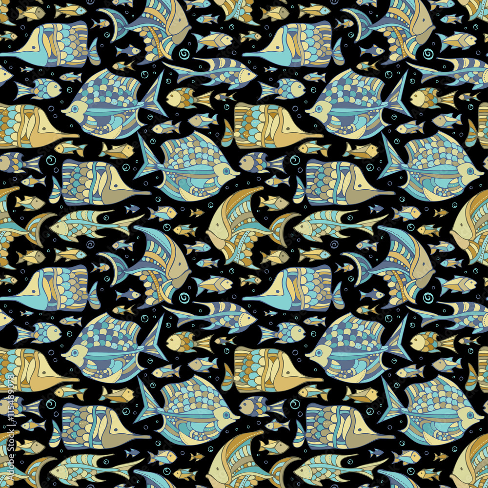 Obraz premium Vector seamless ocean fish pattern.