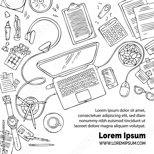 Vector doodles office workplace / education background.