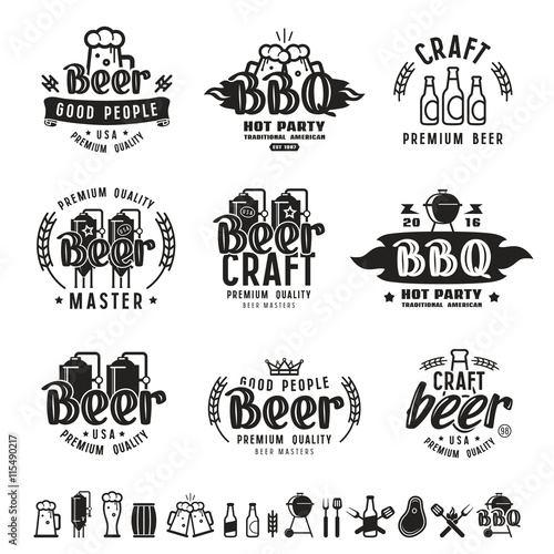 Barbecue and craft beer brewery emblems