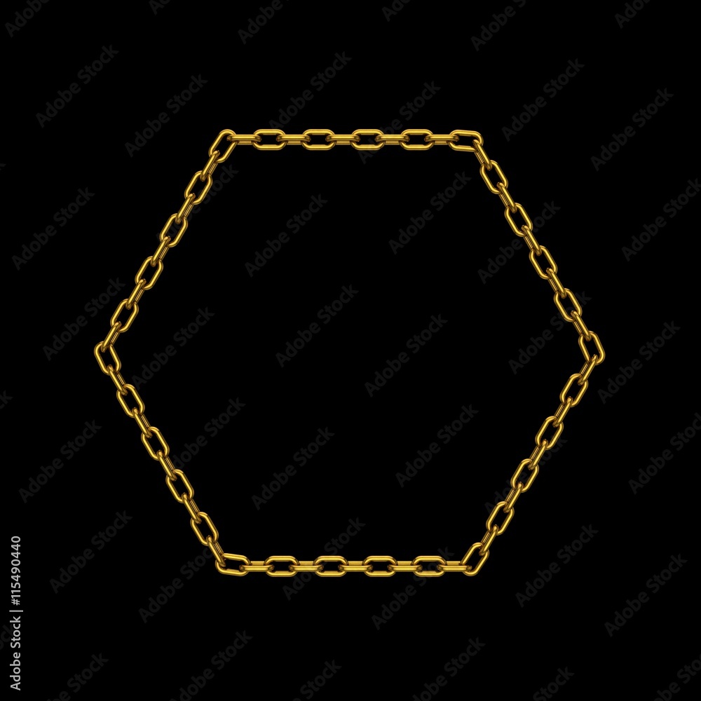 Golden chain in form of hexagon. 3D rendering illustration. Golden chain in form of hexagon. 3D rendering illustration.