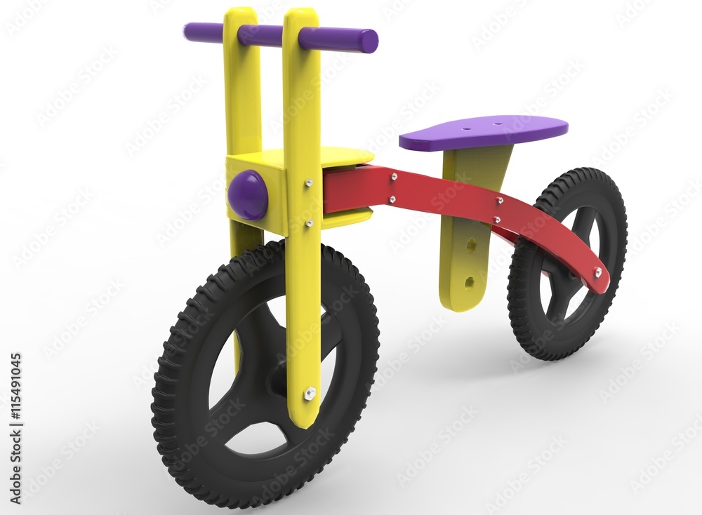 Fototapeta premium 3d illustration of children bicycle. icon for game web. white background isolated. colored and cute.