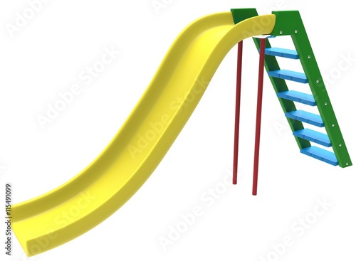  3d illustration of children playground slide. icon for game web. white background isolated. colored and cute.