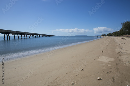 Beach and sugar wharf at Lucinda, Far North Queensland. Wet Tropics. This wharf is over 6 kilometres long and is the export port for North Queensland sugar production.