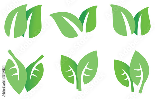 Green Leaves Vector Icon Set