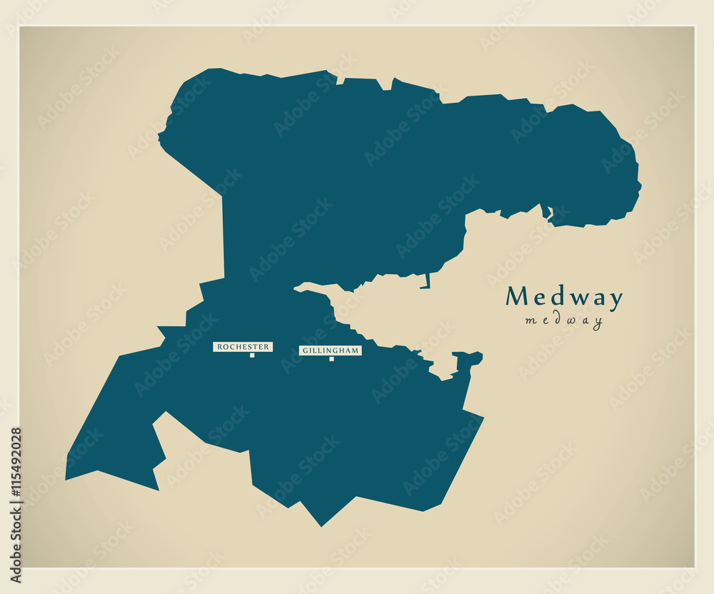 Modern Map - Medway unitary authority England UK