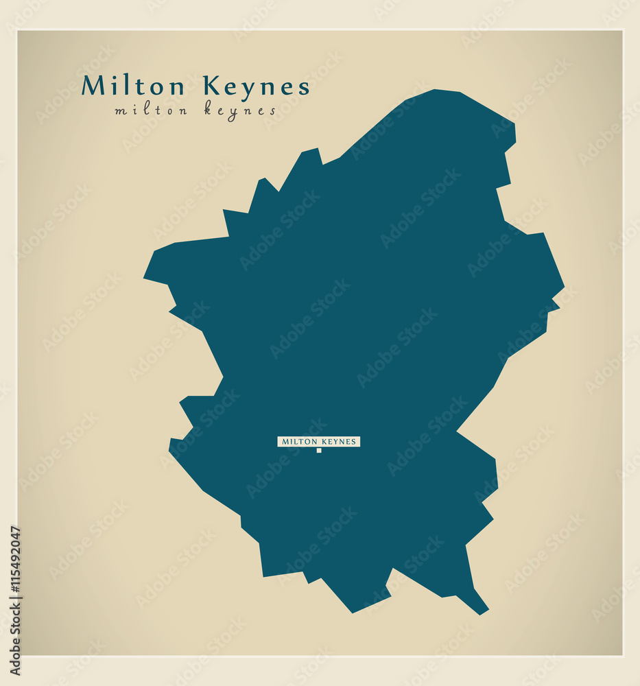 Modern Map - Milton Keynes unitary authority England UK