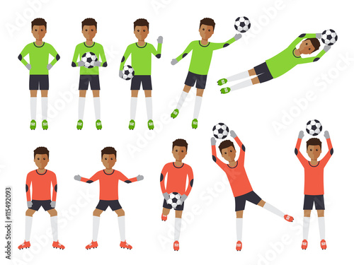 Soccer players, football goalkeeper in actions photo