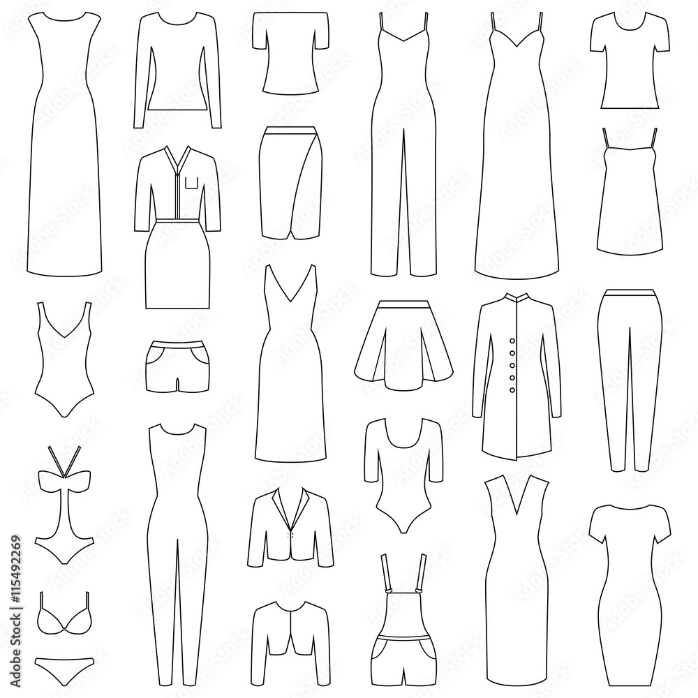 Set of woman clothes icons, vector illustration Set of woman clothes icons, vector illustration