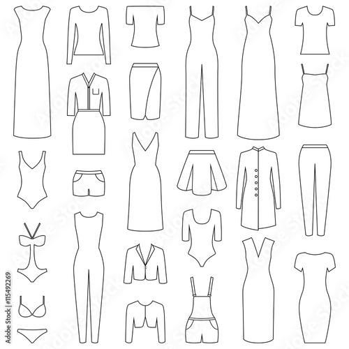 Set of woman clothes icons, vector illustration