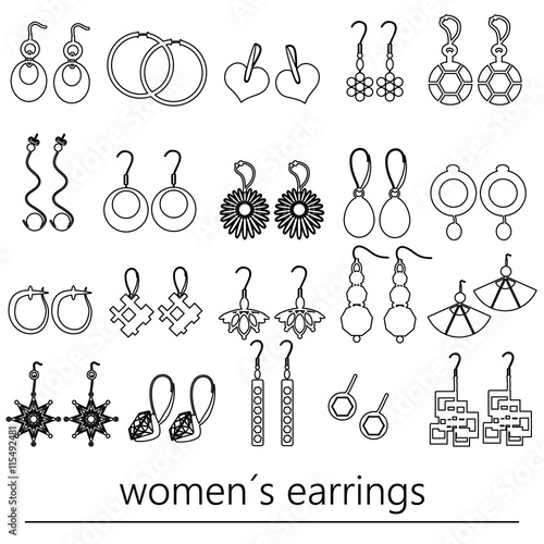 Slika na platnu various ladies earrings types set of outline icons eps10