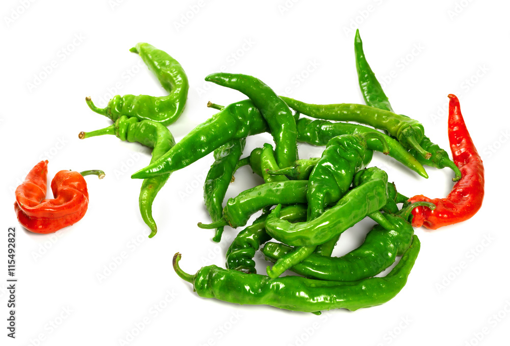 Red and green peppers with water drops Red and green peppers with water drops