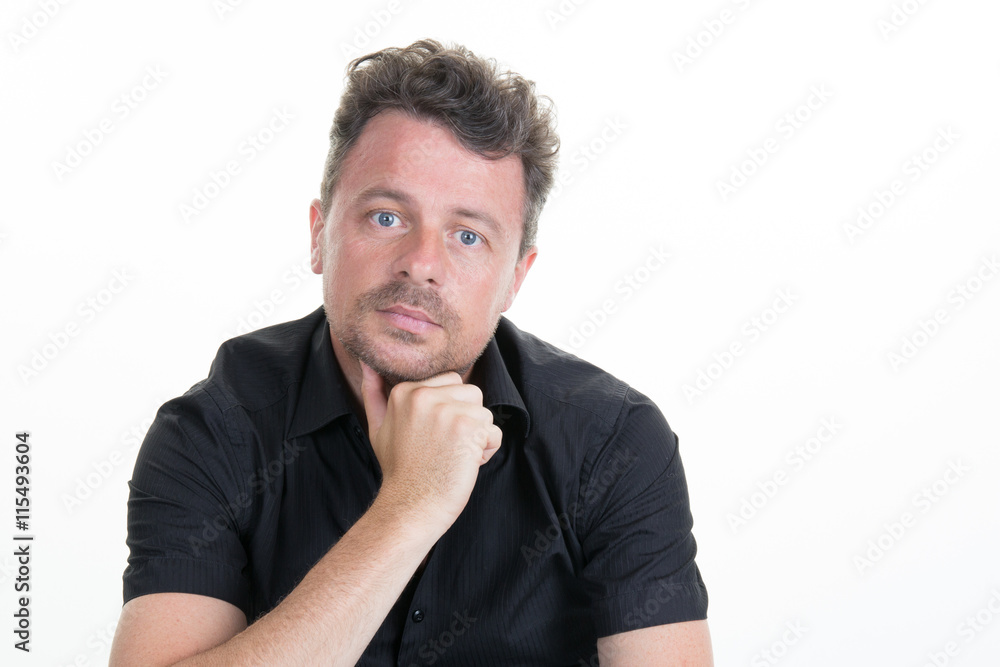 Portrait of handsome thoughtful man isolated over white Portrait of handsome thoughtful man isolated over white