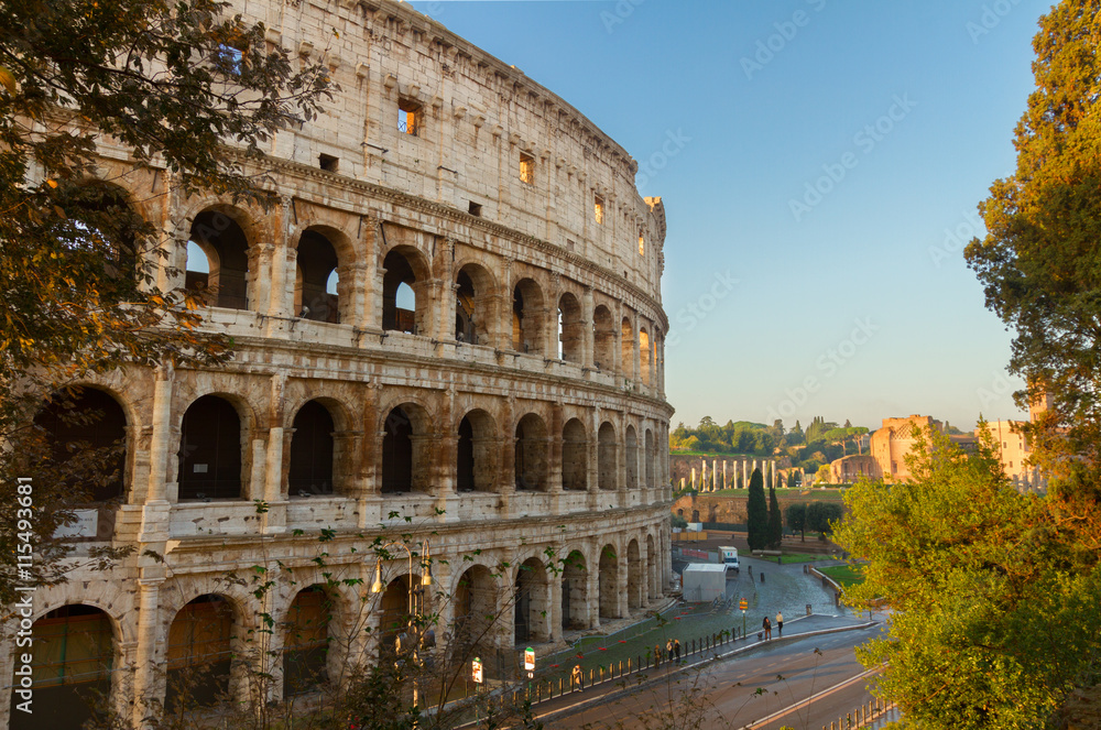 close up view of Colosseum building in Rome, Italy