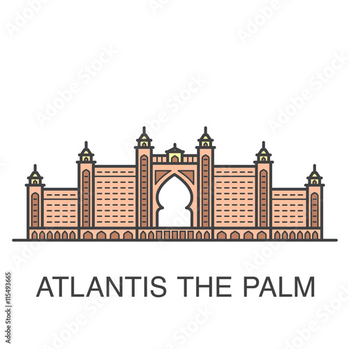One of famous Dubai resort hotel colored illustration - Atlantis The Palm.