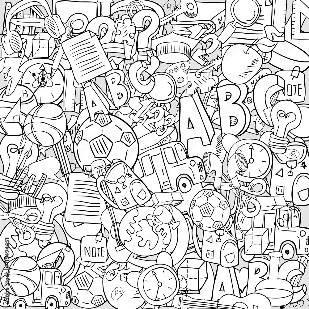 Back of School Objects on background, drawing by hand vector