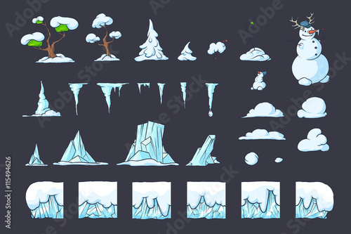Winter Tile set for Platformer Game, Seamless vector ground blocks games design