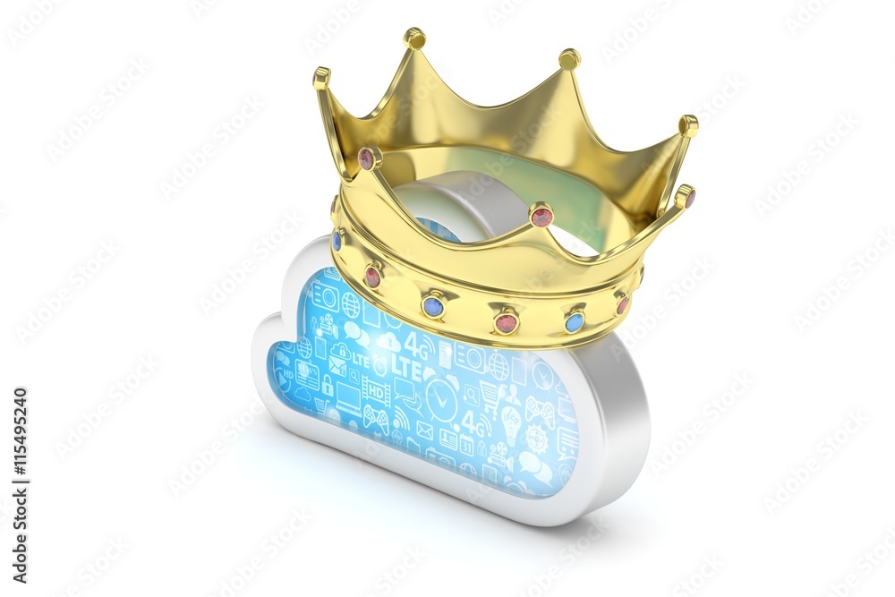 Cloud with golden crown on white background. Model of best network ...