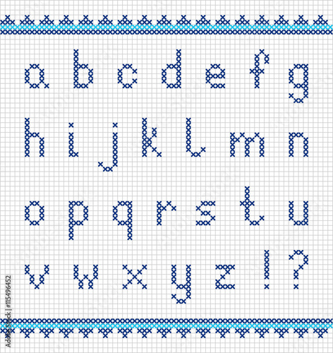 Embroidering alphabet, small letters. Lowercase