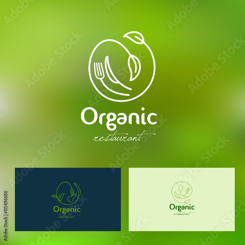 Organic Vegan Restaurant Logo.  Vegetarian restaurant Logo. Organic green food Logo  Icon.