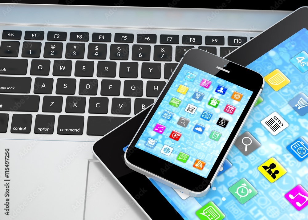 Laptop, phone and tablet pc. 3d rendering. Laptop, phone and tablet pc. 3d rendering.