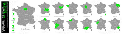 Carte de France / 13 régions et outre-mer avec départements (un tracé autonome par zone)