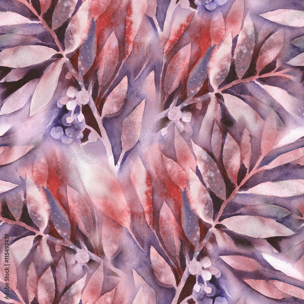 Fototapeta premium Watercolor Leaves Seamless Pattern