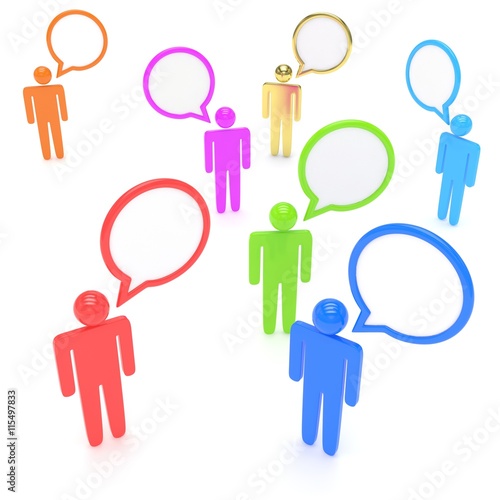 people with talk bubbles isolated over a white background. 3d rendering.