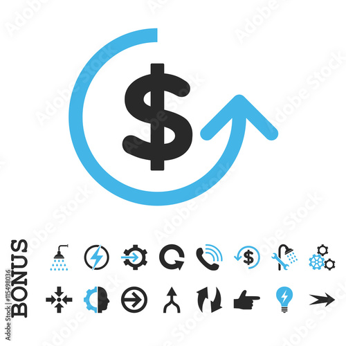 Chargeback vector bicolor icon. Image style is a flat pictogram symbol, blue and gray colors, white background.