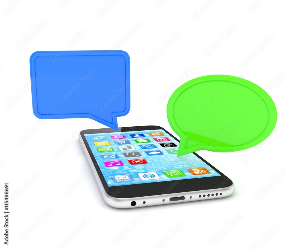 smartphone with bubbles isolated on white background. 3d rendering. smartphone with bubbles isolated on white background. 3d rendering.