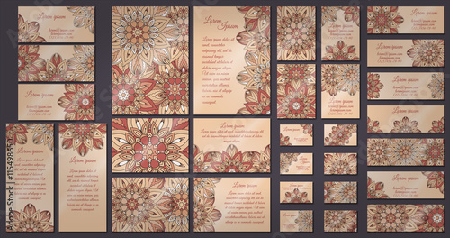Business and invitation template Cards set with mandala ornament. Vintage decorative elements. Islam, Arabic, Indian, ottoman motifs.