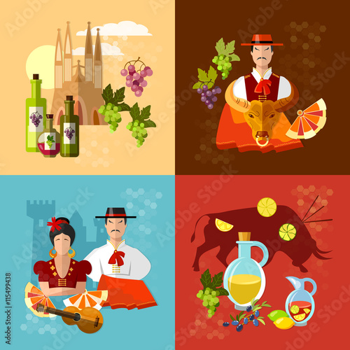Spain set tradition and culture spanish matador corrida flamenco