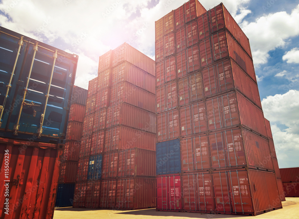 Fototapeta premium Colorful stack pattern of cargo shipping containers in shipping. import,export industrial