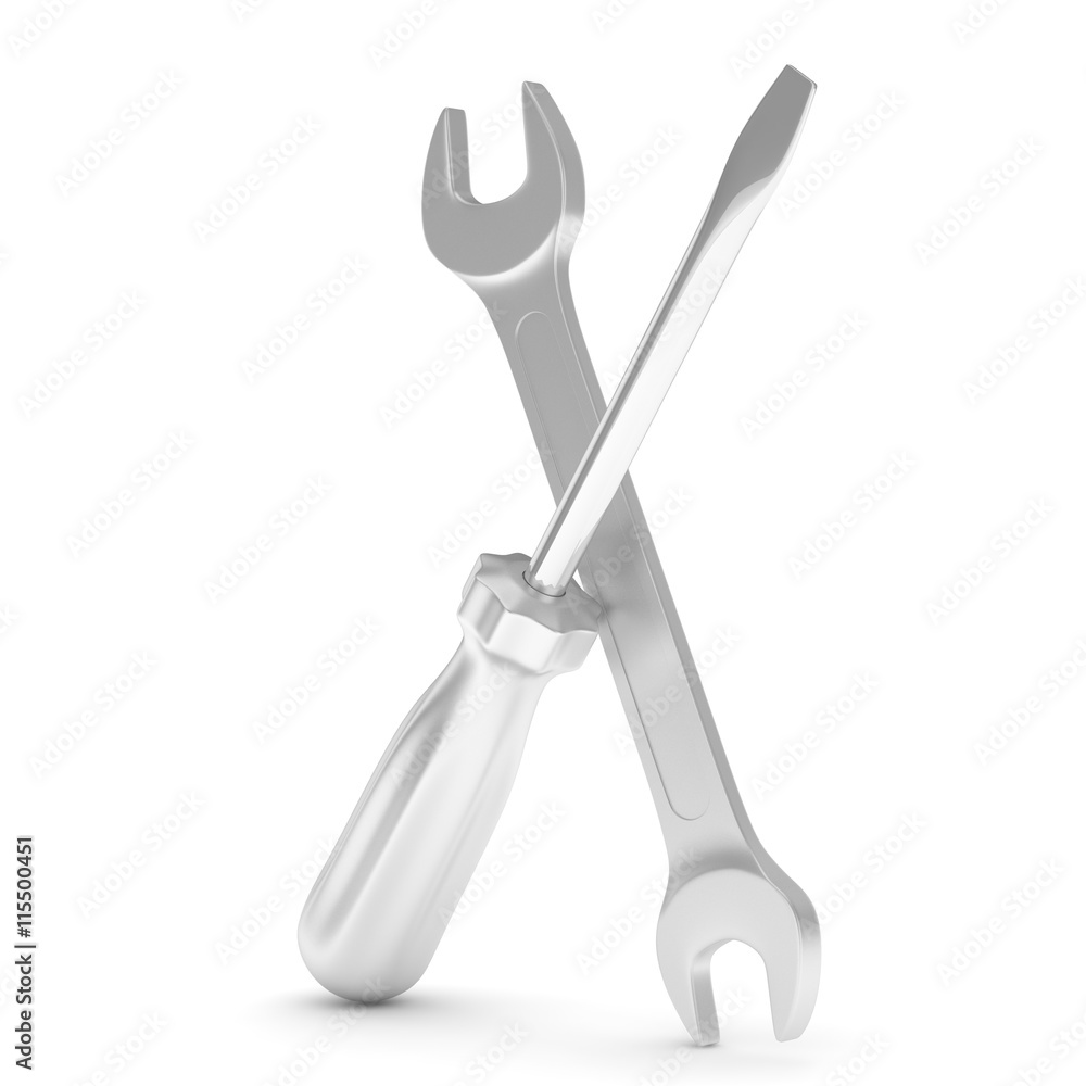 3D Illustration Wrench and screwdriver, service concept 3D Illustration Wrench and screwdriver, service concept