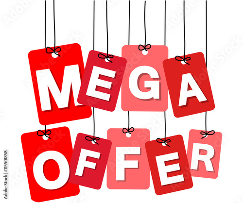 Vector colorful hanging cardboard. Tags - mega offer