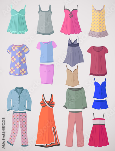 Pajamas and nighties in flat design