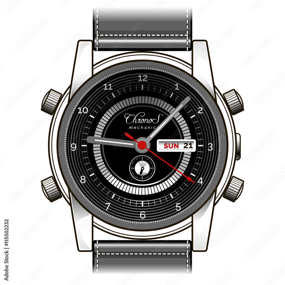 Vector hand watch. Mens wrist watch vector illustration Vector hand watch. Mens wrist watch vector illustration