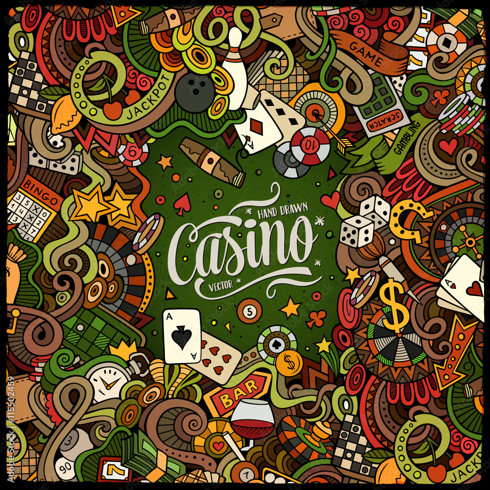 Cartoon doodles casino frame design