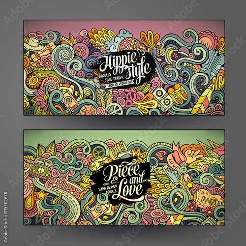 Cartoon vector doodles hippie banners