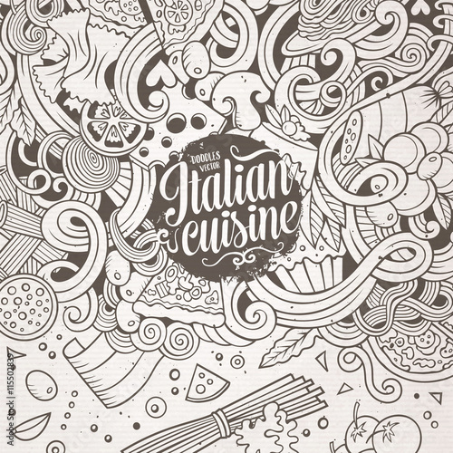 Cartoon hand-drawn doodles Italian food illustration
