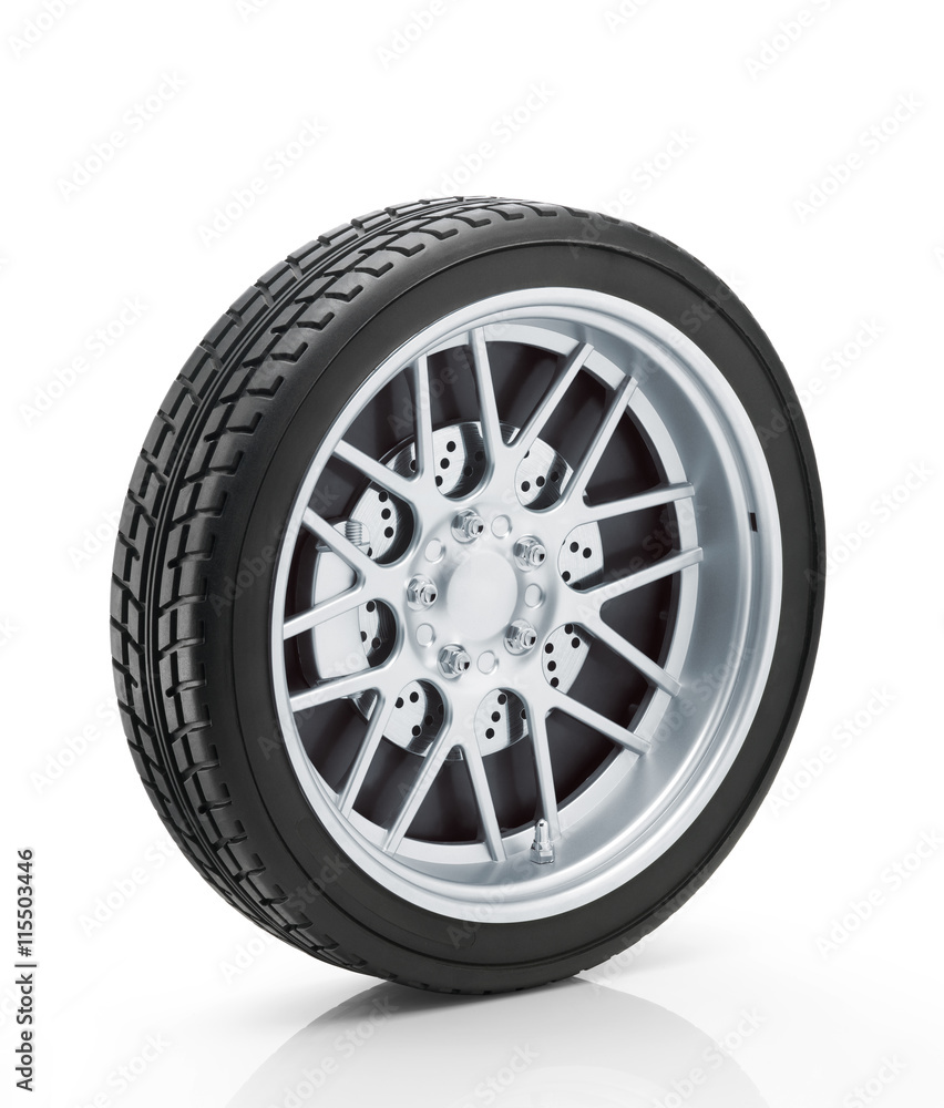 Car wheel and tire isolated on white background. Clipping path