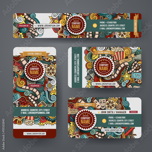 Corporate Identity templates set with doodles cinema theme
