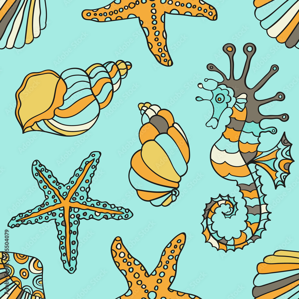 Seamless marine pattern. Seamless marine pattern.
