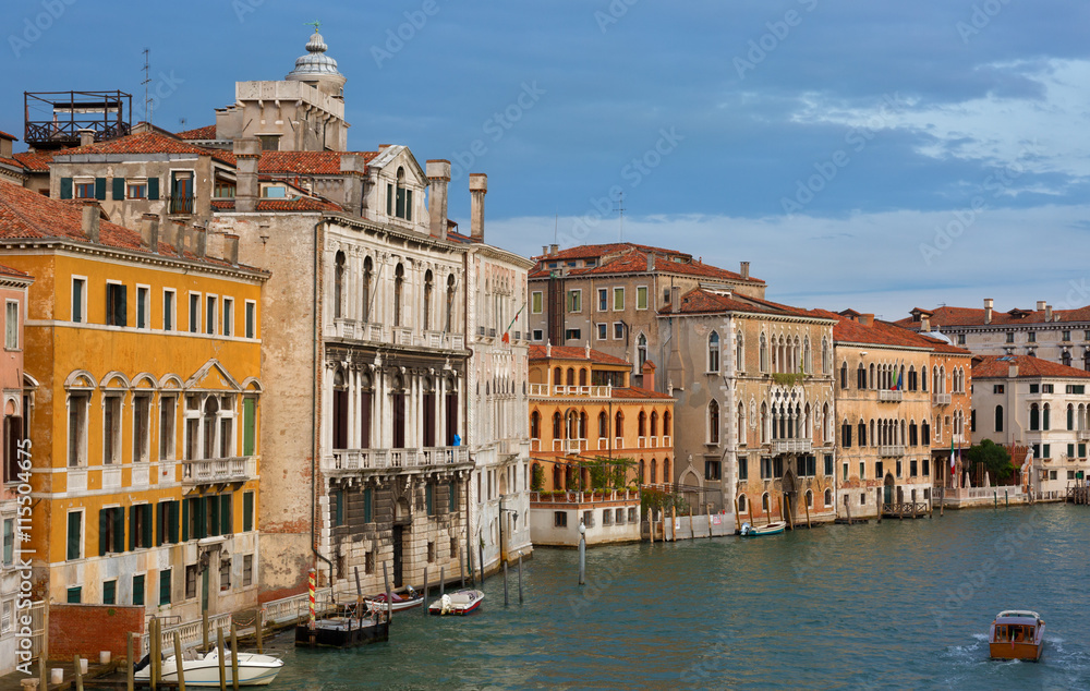 Gondolas and boats in the Grand Canal, Venice
