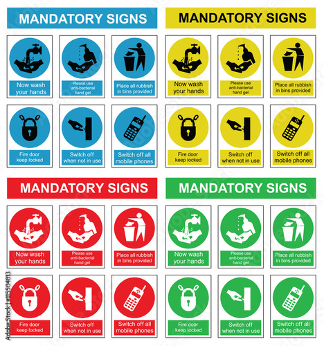 Four colour mandatory health and safety sign collection 