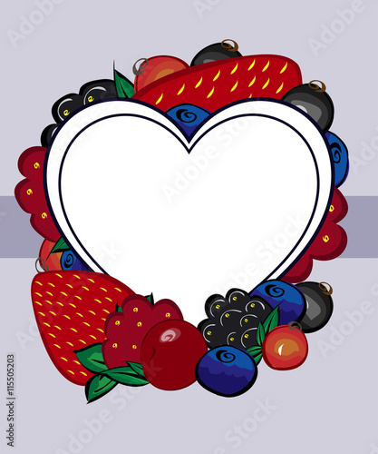 Vector drawn berries label heart. 